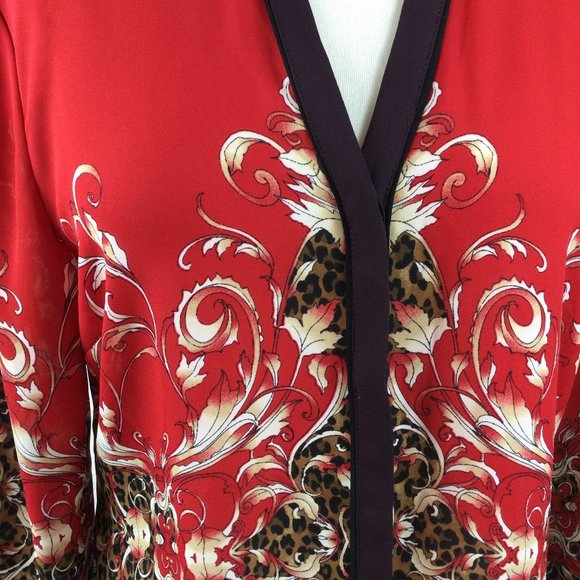 Dana Buchman Baroque Print Red Blouse, Size 4 - Picture 3 of 8